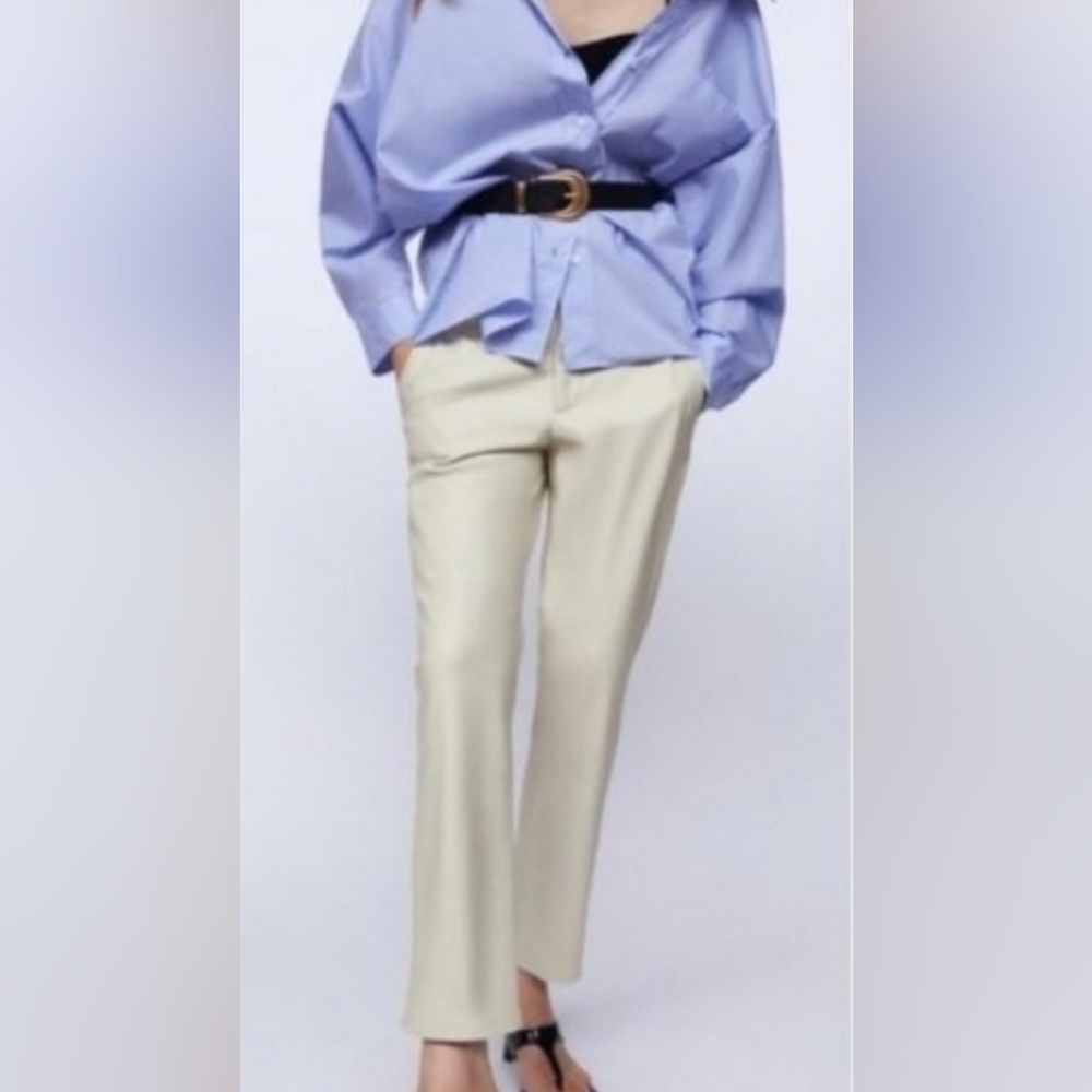 ZARA Womens faux leather cream pants size 6 NEW